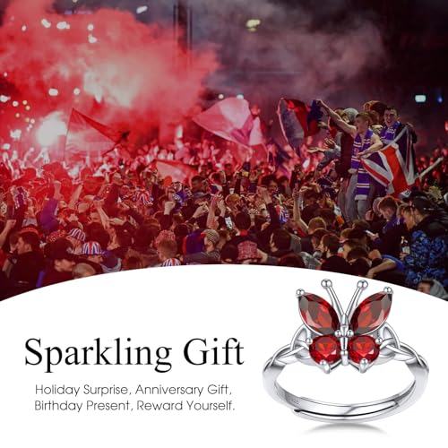 Bestyle 925 Sterling Silver Butterfly Ring Hypoallergnic Adjustable Birthstone Rings for Women Butterfly Jewelry Gifts for Anniversary Mothers' Day Birthday - color: 01.January (Garnet)-Ring