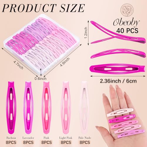 obeoby 40 Pcs Metal Snap Hair Clips, 2.36 Inch Hair Barrettes Easter Gifts Accessories for Women Girls, Pink Gifts Easter Basket Stuffers - color: Pink colors