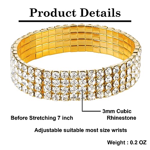 Zealmer Sparkle Multicolor Rhinestone Stackable Stretch Bracelets for Women - color: 4 Row Gold Bracelet