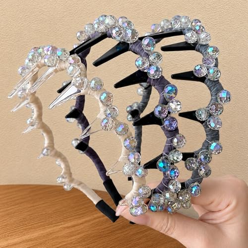 3 Pack Spiked Crystal Beaded Headbands for Women, Sparkly Gothic Crown Hairbands, Chunky Non-Slip Spiky Hair Hoops, Edgy Punk Hair Accessories for Music Festivals Concerts Rave - color: Spiked Crystal