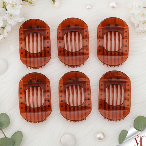 RC ROCHE 6 Pcs Flat Claw Hair Clips for Women Thick Hair French Round Duckbill Square Secure Strong Hold Grip Clamps Barrettes Curved No Slip No Crease Plastic Styling Cute, Medium Brown - color: (Medium) Brown