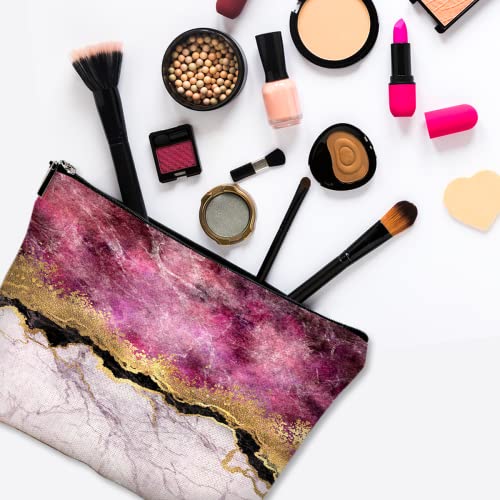 Cute Makeup Bag for Purse Canvas Waterproof Funny Cosmetic Bags for Women Zipper Travel Toiletry Pouch-Wine Marble Makeup Bags - color: Wine Marble Makeup Bags