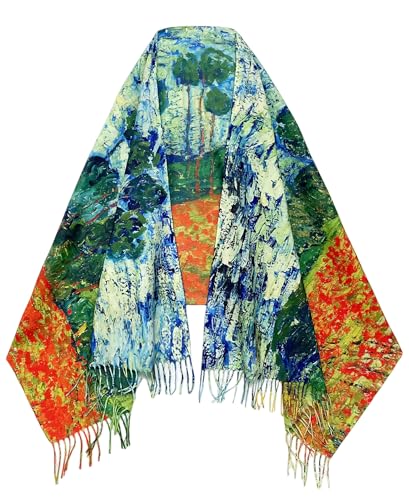 VENVSBEE Reversible Scarf Soft Large Shawl Wrap Blanket Double Sided Art Print Warm Pashmina Stoles Klimt Van Gogh Gifts - color: Art 17
