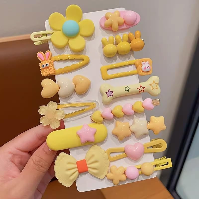 889 pcs Elastic Hair Ties for Girls Hair Accessories Ponytail Holders Colorful Rubber Bands Set with 14 pcs Cute Hair Clip - color: Yellow