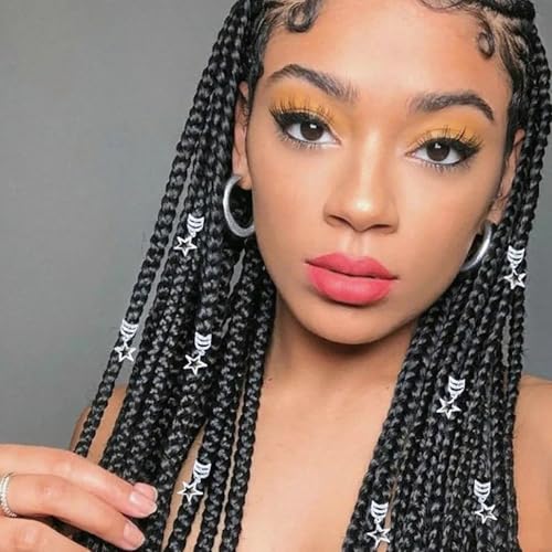 20Pcs Hollow Star Hair Clips | Silver Hair Jewelry Rings & Cuffs for Braids, Dreadlocks | Boho Hair Accessories for Women | Festival Braiding Beads Charms - color: Silver