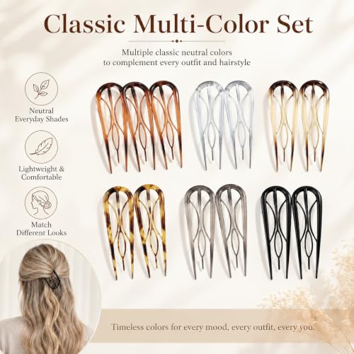 French Hair Pins for Women - 8 PCS Large U-Shaped Hair Forks with Internal Teeth, Strong Hold for Thick & Thin Hair, Effortless French Twists, Updos, Buns & Chignons, Hairstyle Accessories