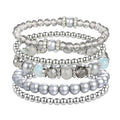 5PCS Beaded Stretch Bracelet Stackable Stylish Beaded Bracelets for Women Crystal Bead Boho Stretch Layering Stone Bracelets Trendy Costume Jewelry Gift Multilayered Disco Ball Faceted Bracelet - color: Gray, Silver