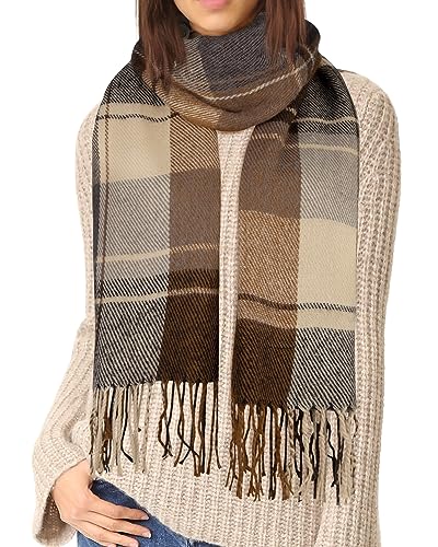Loritta Womens Scarf Fashion Long Plaid Shawls Wraps Big Grid Winter Warm Lattice Large Scarves Gifts - color: R-khaki Beige Lattice