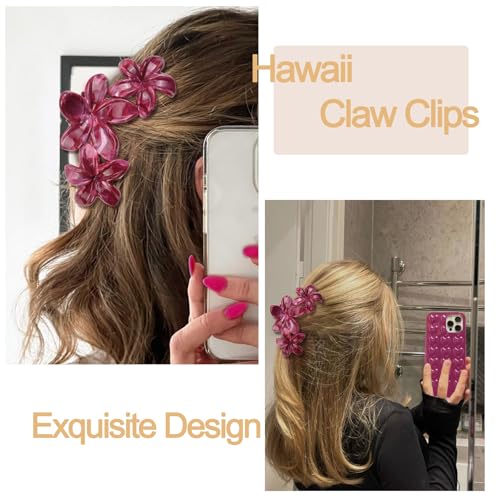 4Pcs Cute Hawaiian Flower Claw Hair Clips for Women Burgundy Plumeria Large Claw Clips for Thick Thin Hair Strong Hold Beach Hair Accessories for Women and Girls - color: 21-Colorful