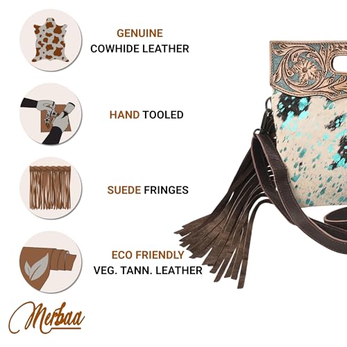 Merbaa Women Natural Cowhide Leather Crossbody Sling Bag With Adjustable Detachable Strap | Shoulder Bag | Handbag - color: Black & White