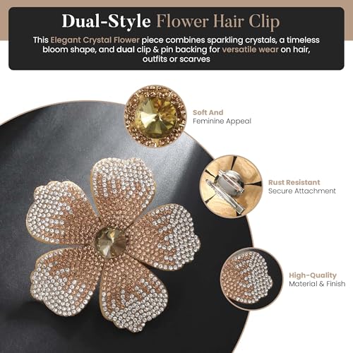 2.9 Inches Created Crystal Hibiscus Hawaiian Flower Hair Clips for Women | Boho Braids Artificial Flower Clips for Hair - color: Golden Yellow