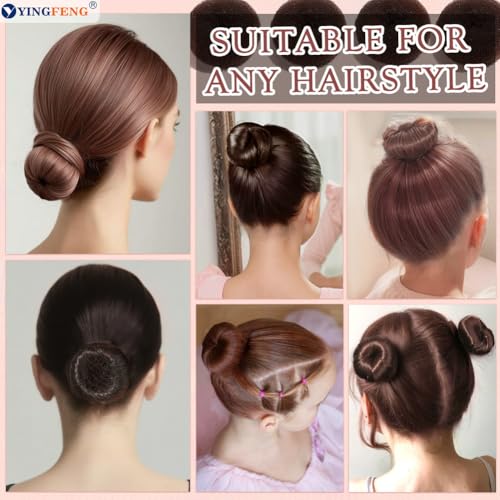 YINGFENG 134 Pcs Brown Hair Bun Maker Kit for Kids Small - 4 Hair Donuts for Buns, 20 Hair Nets for Buns, 100 U Shaped Bobby Pins, 10 Hair Bands, for Girls, Ballet Dance, Hair Accessories for Women - color: brown, size: Small