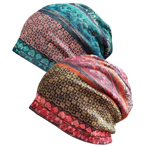 Women's Baggy Slouchy Beanie Chemo Hat Cap Scarf - color: Style E-2 Pack