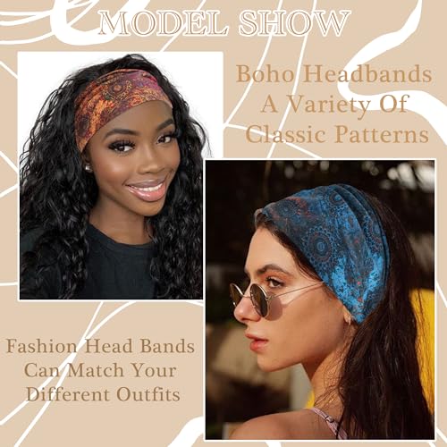 Boho Headbands For Women Fashion Wide Head Band Knoted Sweatband Turban Stretch Hair Bands Yoga Running Elastic Headband Stylish Wrap Headbands Hair Accessories for Teen Girls 3 Pack - color: Style 67