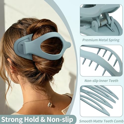 5.5 Inches Extra Large Flat Hair Clips for Women, 4 Pack XL Big Claw Clips for Thick Hair, Oversized Matte Strong Hold Non-slip Flat Claws, Blue - color: Blue-XL