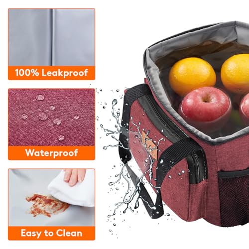 Lifewit Medium Lunch Bag, Insulated Lunch Box, Soft Cooler Cooling Tote for Adult Men Women, Burgundy 12-Can (9L) - color: Burgundy, size: Medium(9L)