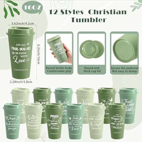 Skylety 12 Set/ 48 Pcs Christian Gifts for Women Men Religious Gift Set 16 oz Bible Scripture Cups with Lids Mini Spiral Notebooks Pens Keychains for Mother Father Birthday(Green Gradient) - color: Green Gradient