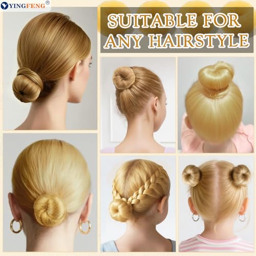 YINGFENG 134 Pcs Gold Hair Bun Maker Kit for Kids Small - 4 Hair Donuts for Buns, 20 Hair Nets for Buns, 100 U Shaped Bobby Pins, 10 Hair Bands, for Girls, Ballet Dance, Hair Accessories for Women - color: gold, size: Small