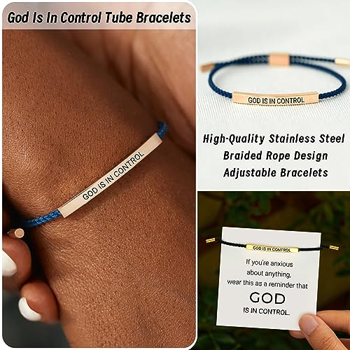 God is in Control Tube Bracelet for Women Men, Handmade Braided Adjustable Inspirational Bracelets Stainless Steel Christian aith Jewelry for Christmas Birthday Gifts - color: Rose Gold-Pink