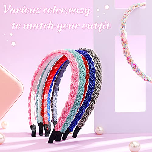 MTLEE 6 Pieces Beaded Headbands for Women Sparkly Crystal Beaded Hair Hoop Hairbands Multiple Color Hair Accessories Head Bands Christmas Gift(Vivid Colors) - color: Vivid Colorsshide