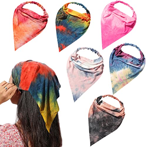 Vercret 6 Pack Hair Scarf Headband for Women Elastic Bandana Head Scarf Large Boho Triangle Kerchief with Clips Non Slip Scarves - color: N Splash Ink