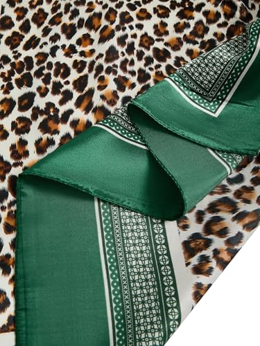 RoseSeek Women's Cheetah Print Silk Head Scarf Leopard Satin Rave Hair Scarf Headband Square Scarves - color: Multicolor Green