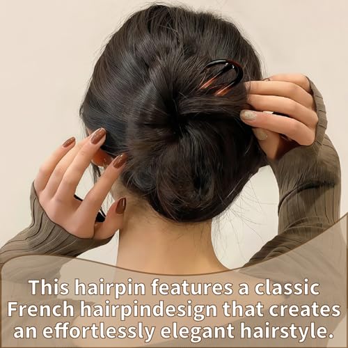 French Hair Pins for Women-6PCS Tortoiseshell U Shaped Clips for Buns, Prestige& Elegant,Internal Teeth Fork Hairpins Styling for Thick Twist Hair