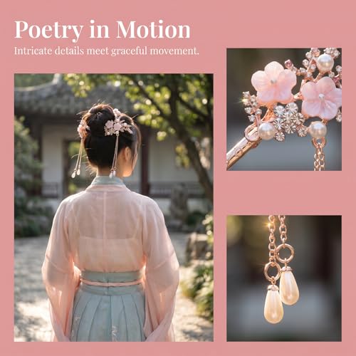 2 Pcs Rhinestone Pearl Flower Hair Stick Chinese Hair Chopsticks Vintage Tassel Hair Pin Chignon Pin Hair Styling Making Accessories for Women
