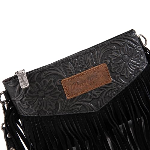 Wrangler Crossbody Small Purse for Women Wristlet Fringe Bag Western Purse - color: Angel Black