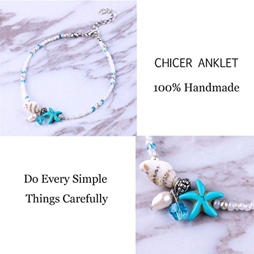 Zoestar Boho Starfish Anklet Ankle Bracelet Foot Chain Shell with Beaded Accessories Foot Jewelry for Women (Color 7)