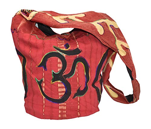 Mandala Crafts Hippie Bag, Large Boho Hobo Purse for Women, Crossbody Shoulder Sling Bags for Indie Style Bohemian Accessory - style: Red Om