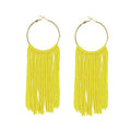 Boho Long Tassel Dangle Earrings for Women Lightweight Circle Hoop Silky Thread Fringe Drop Statemen Earrings - color: yellow