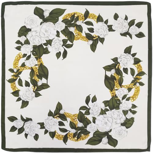 Julunar Silk Like Head Scarf for Women - Satin Large Hair Scarves - 35" Square Silk Hair Wrap for Sleeping with Gift Packed - color: A013-1 Flower White