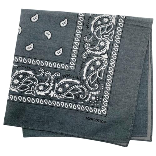 MDSTYLE 100% Cotton Bandana for Men & Women 22" x 22" Paisley Pattern Handkerchief Headband Scarf - color: Grey - 3 Pack