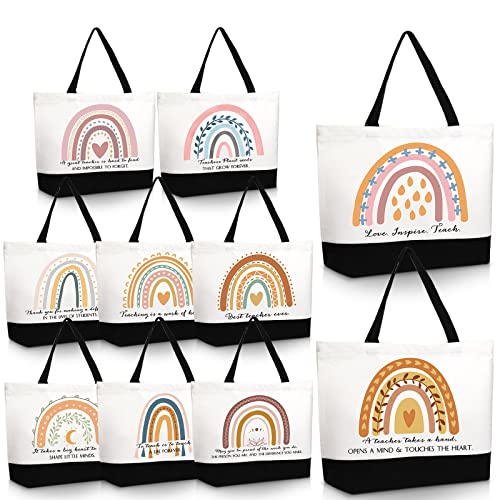 Sieral 10 Pcs Teacher Appreciation Gift Rainbow Canva Teacher Tote Bags Pack Retirement Thank You Reusable Bag Women Summer(Cute Style) - style: Cute Style