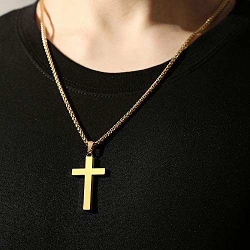 P. BLAKE Cross Necklace for Men Boys- Stainless Steel Cross Pendant with 16-24 Inches Chain Christian Religious Jewelry Gifts - size: 22 inches, style: Gold Pendant 1.7*0.9