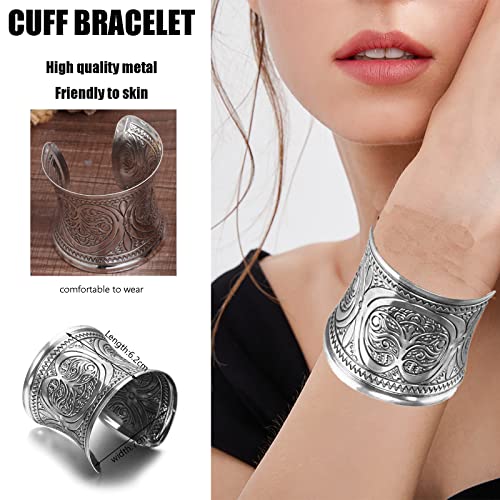 SONNYX 2 PCS Cuff Bracelets for Women Vintage Ethnic Wide Open Chunky Gold Silver Wrist Cuff Warp Bracelets for Cosplay or Belly Dance - color: SILVER 2