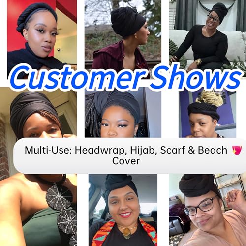 Harewom Head Wraps for Black Women Stretch Head Scarf Long African Hair Wraps Turban Headwraps Jersey Headbands - color: 1pcs -Black