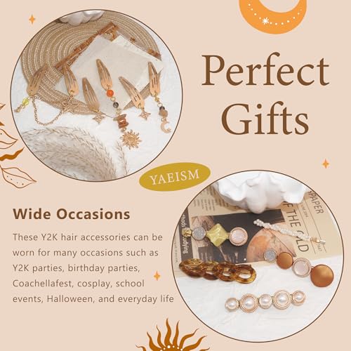 10PCS Hair Barrettes for Women Metal Star Hair Clips Boho Fancy Hair Pins Dangle Moon Y2K Hair Accessories for Women Girls - color: Brown