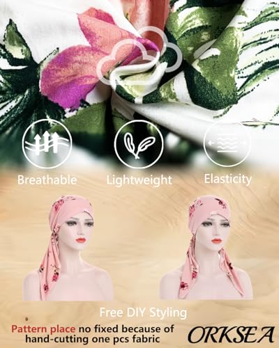 Chemo Headwear for Women Pre-Tied Head Scarf Headwraps Soft Turbans Cancer Hats Chemo Beanie Coverings Scarves - color: Beige Leaves