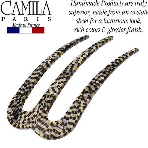 Camila Paris CP2975 French Twist Stick Clip Pins, Opera, Wavy Hair Pin 3-Prong Hair Fork for Girls Spiral Updo Chignon Bun Holder, Flexible and Styling Hair Accessories for Women, Handmade in France - color: 3-Prong Opera