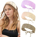 CHLINS Headband, 3PCS Crochet Hairband for Women - Floral Elastic Handmade Head Wrap Bohemian knit Headband for Women and Girls (Purple, Beige, Light coffee) - color: Purple+Beige+Light coffee
