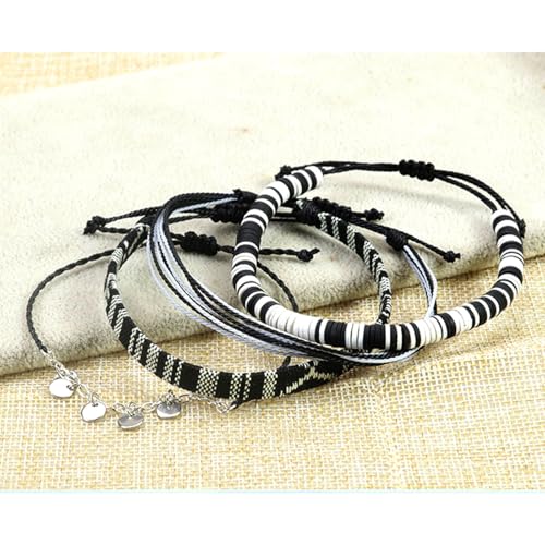 Beach Summer Ankle Bracelet for Women Handmade Braided Adjustable String Anklets Waterproof Surfer Bracelet - color: Coin