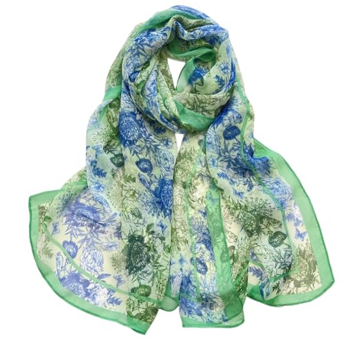 MINIDORA Lightweight Scarves for Women Elegant Floral Pattern Scarf Shawls Sunscreen Head Shawls - color: Style 14-green