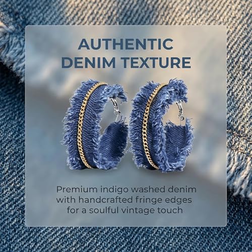 Coiris Bohemian Statement Dangle Earrings for Women Denim Leather Shells Pearl Polygonal Leaf Circle Drop Earrings for Women - style: Denim Circle