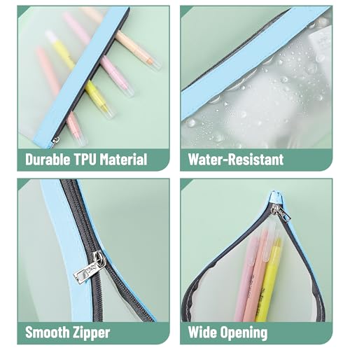 Mr. Pen- Clear Pencil Pouch, 8.50"x4.25", 3 Pack, Durable TPU Material | Medium Water-Resistant Pencil Bags with Smooth Zipper, Multipurpose Clear Pouch for Stationery, School, Office - color: Pastel, size: 3 Pack, Medium