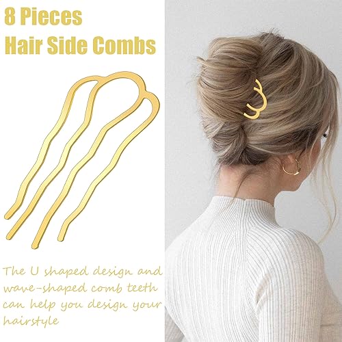 8 Pieces Hair Side Combs, Metal Hair Fork Clip Hair Pins for Buns Hair Updo U-Shape Hair Sticks for Women Hair Styling Tool Accessories (mixed) - color: Gold,Silver,KC Gold,Black