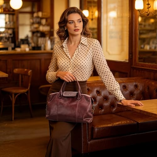 befen Vintage Genuine Leather Satchel Tote Bag for Women, Top Handle Handbags Leather Purse, Large Shoulder Crossbody Bags - color: Red Brown