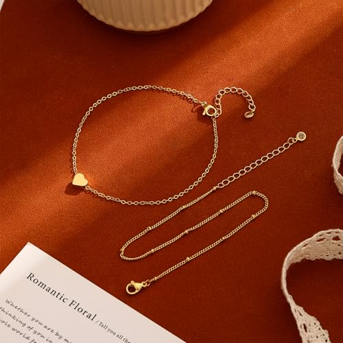 VIROMY Gold Ankle Bracelets for Women - Layered Anklets for Women Waterproof Beach Jewelry Gifts - color: Anklet E-Gold