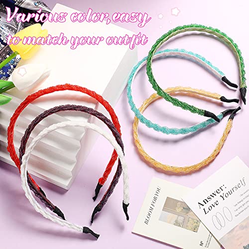 MTLEE 6 Pieces Beaded Headbands for Women Sparkly Crystal Beaded Hair Hoop Hairbands Multiple Color Hair Accessories Head Bands Christmas Gift(Bright Colors) - color: Bright Colors